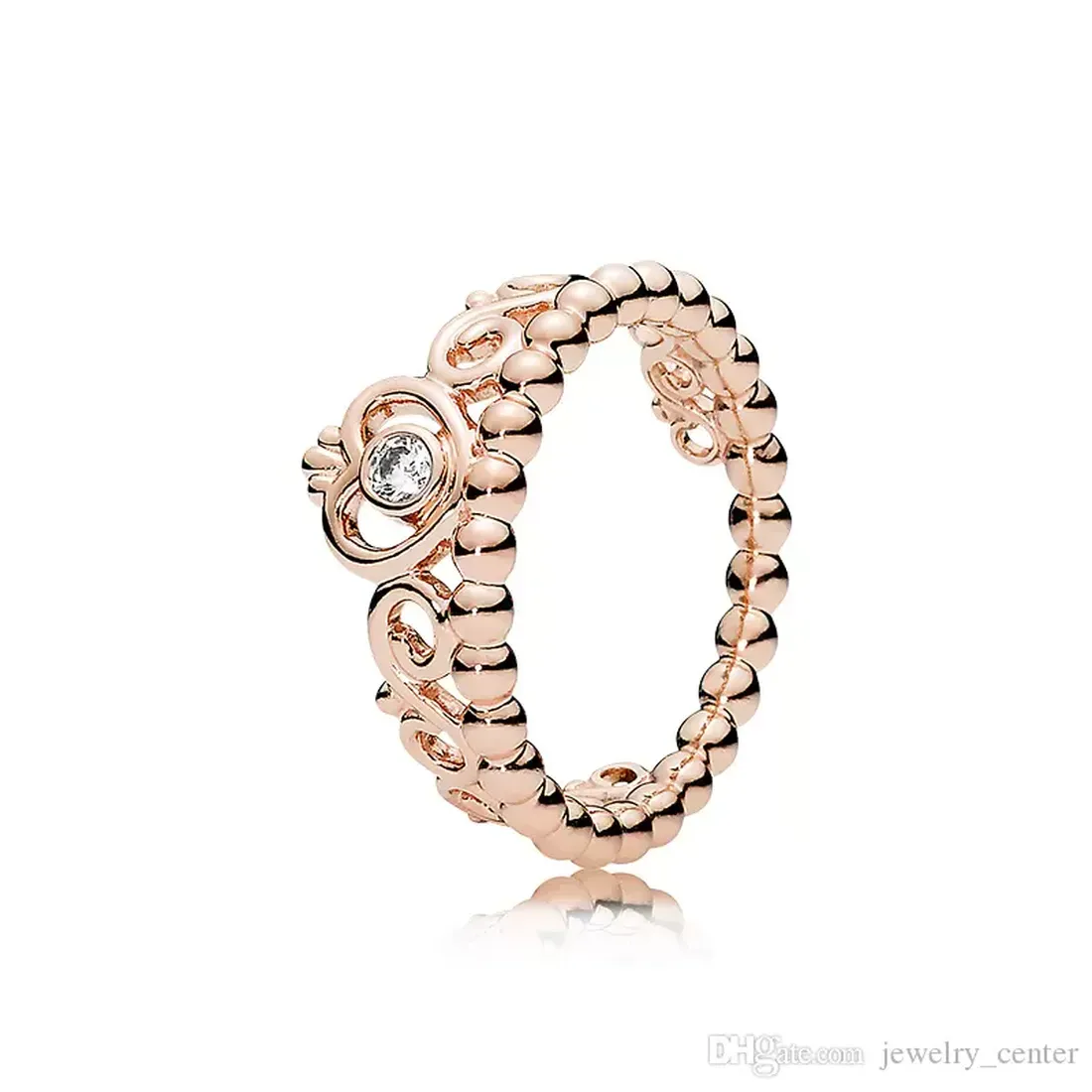 Designer Jewelry 925 Silver Wedding Ring Bead fit Pandora 18K Rose gold CZ Diamond Crown Ring Set Cubic Zirconia Diamonds European Style Rings Birthday Ladies Gift