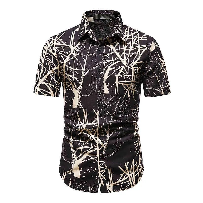 Camicie con stampa Uomo Spiaggia Casual Camicia hawaiana con ramo Uomo Africano Dashiki Etnico Oversize Manica corta Camisas Accogliente Streetwear 210524