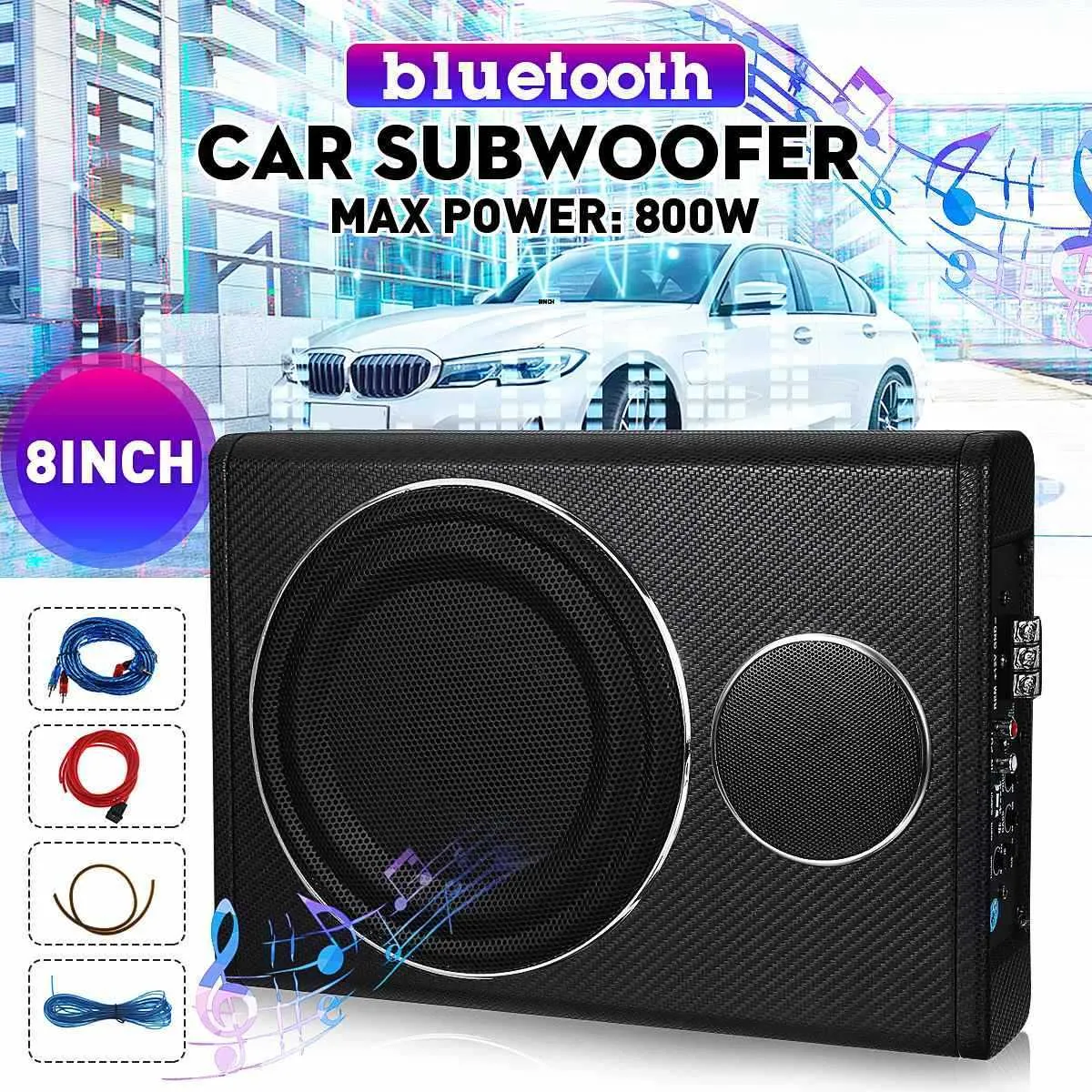 800W 8 "Amplificatore per auto bluetooth Car Audio Sottile sotto il sedile Subwoofer attivo Altoparlante per bassi Auto Woofer Music Player