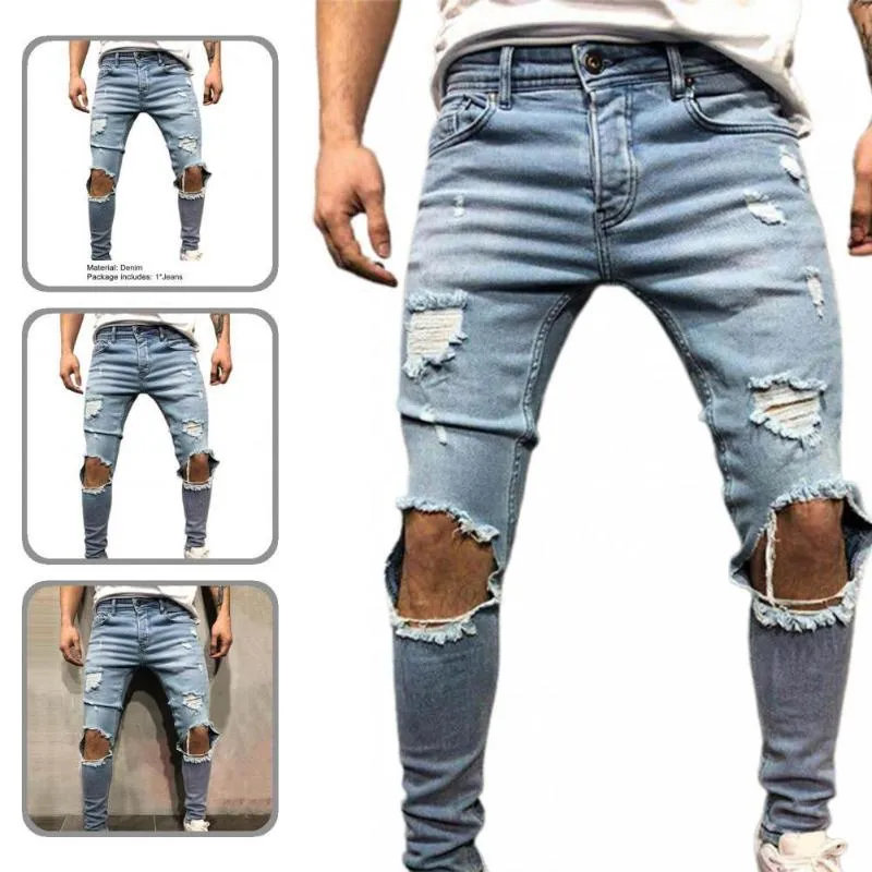 Pantaloni jeans da uomo con cerniera sfilacciata, delicati sulla pelle, per appuntamenti