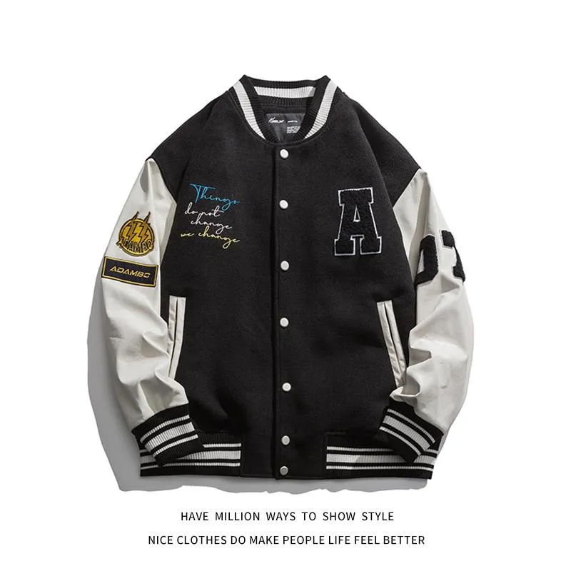 Mens Leather Varsity Jackets Retro Baseball Jacket Mens With