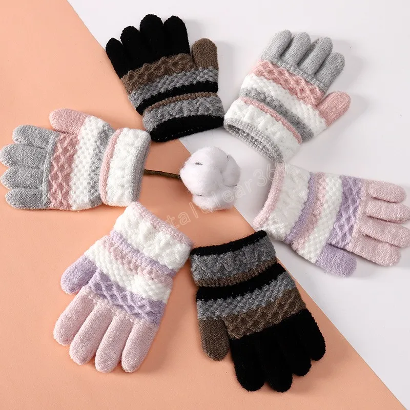 Warm Knitted Baby Winter Gloves For Women Winter Striped Crochet Full