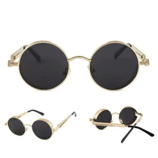 UV400 Vintage Steampunk Round Mirror Lens Sunglasses Outdoor Sport Hisper Eyewear For Man Women