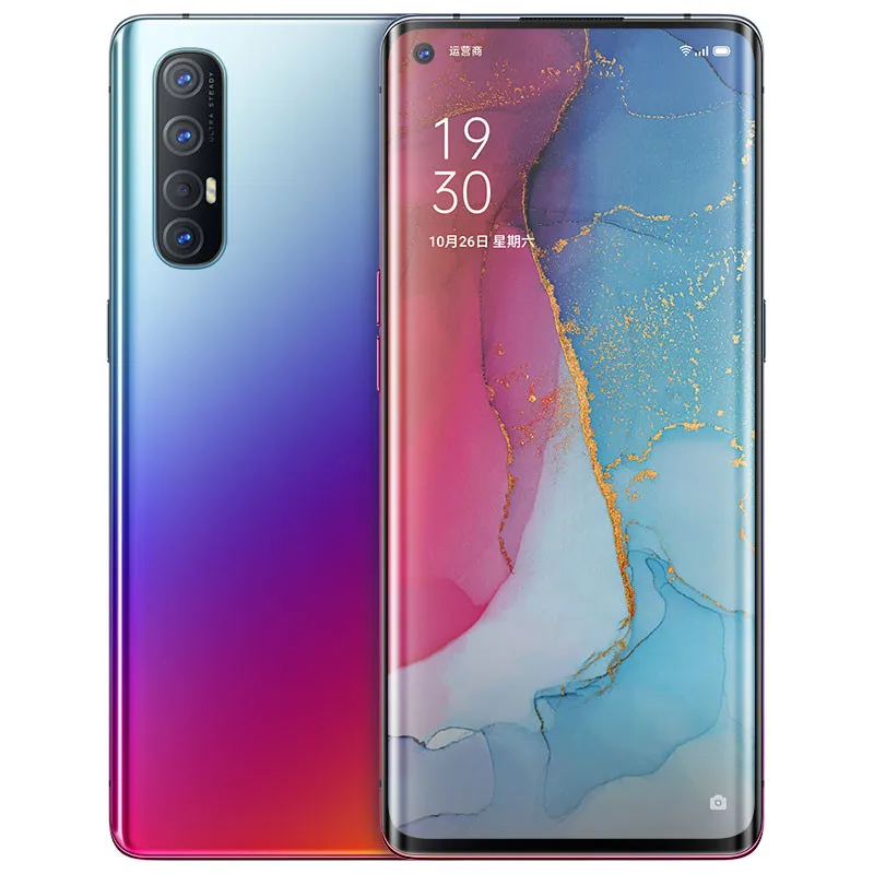 OPPO 오리지널 리노 3 프로 5G 셀 8GB RAM 128GB ROM Snapdragon 765G 옥타 코어 6.5 "전체 화면 48MP NFC 지문 ID 휴대 전화 12 76