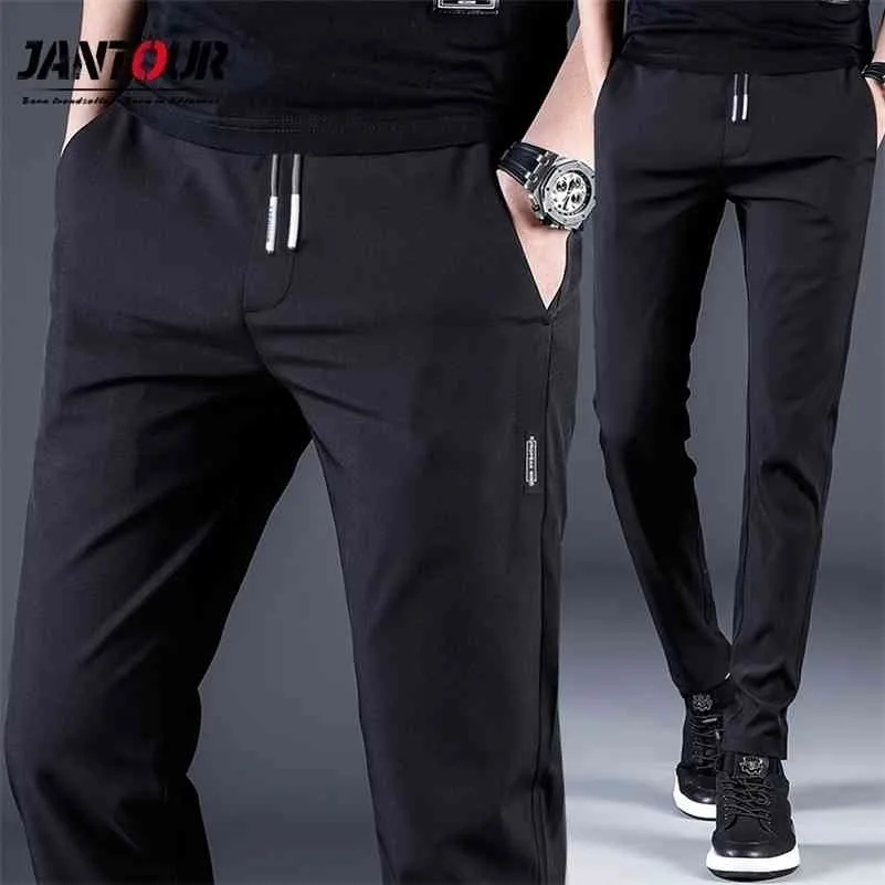 Jantour Summer Men's Casual Pants Men Trousers Male Pant Slim Fit Work Elastic waist Light Thin Cool Trousers 210714