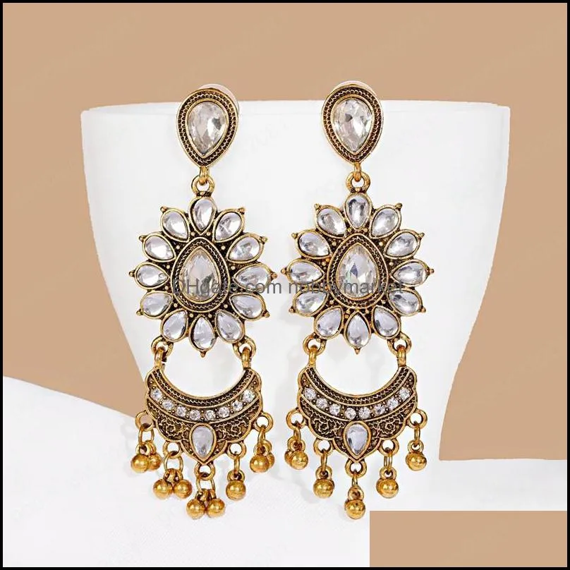 Classic Women`s Corful Crystal Flower Dangle Earrings Fashion Jewelry Vintage Gold Color Bohemia Wedding Earrings Hangers