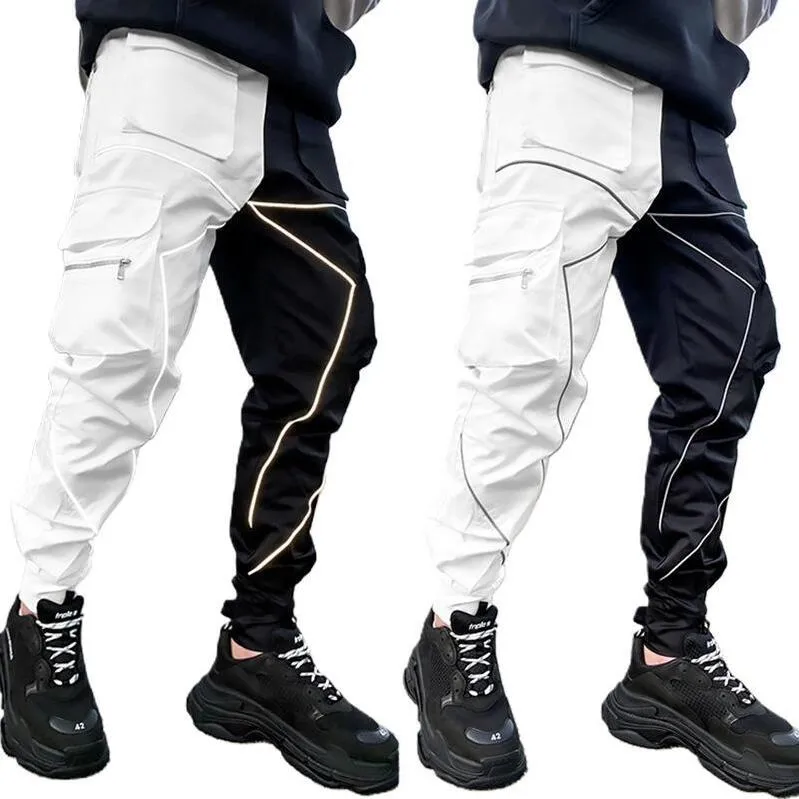 Spring Autumn cargo pants men fashion tide cool High street joggers nighttime reflective trousers casual Men's Sweatpants