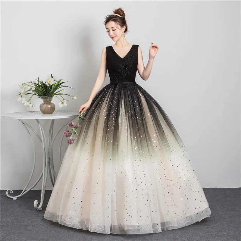 EDC8 2022 New Style Black Matching Fashion V-Neck Quinceanera Dress Graduation Dress With Sleeve Formal Performance Sequins Ball Gown