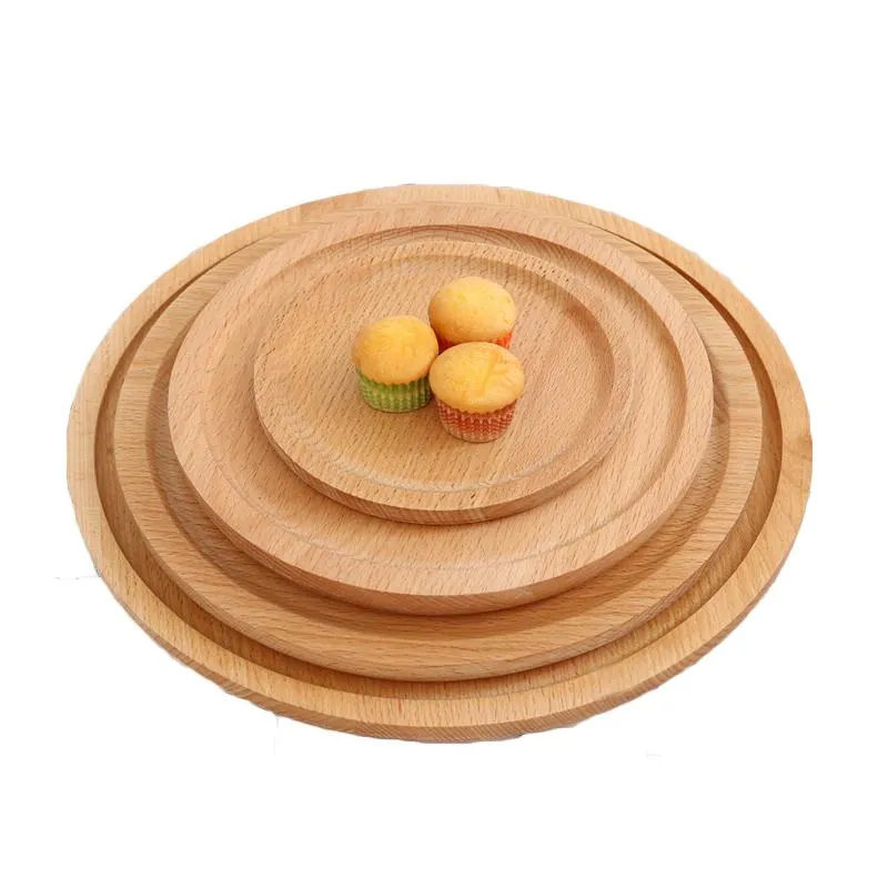 Eco-friendly Round Shape Fruit Tray Solid Wood Tea Cup Breakfast Dish Pastry Plates Insulation Mat Dining Room Hotel Tableware BH5121 WLY