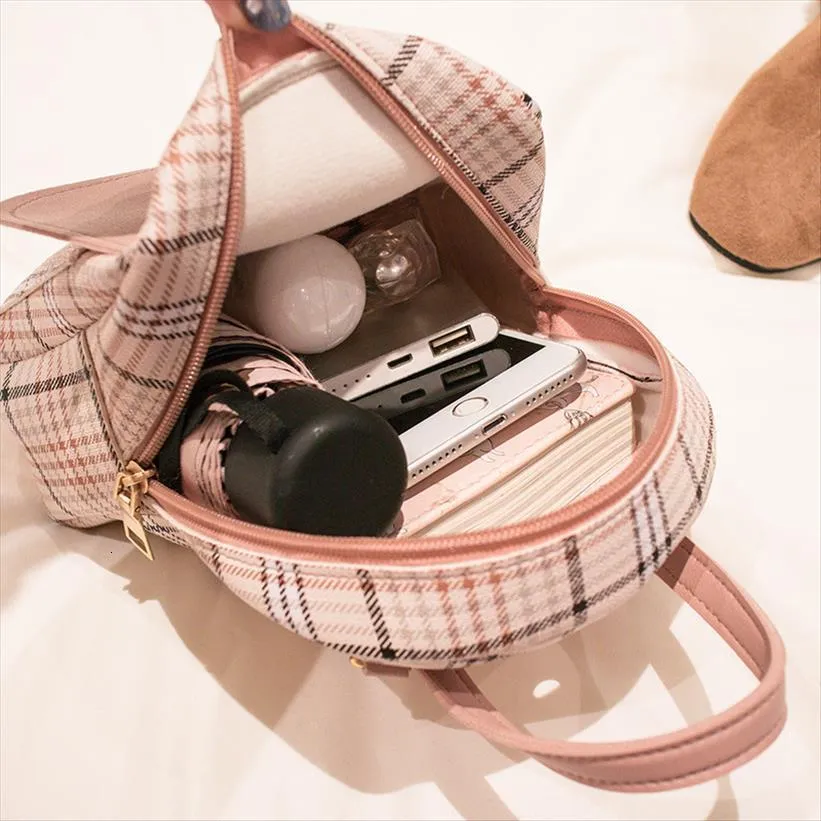 Leather Cute Mini Bookbag Plaid Check Cute Mini Backpack Bag  display picture 1