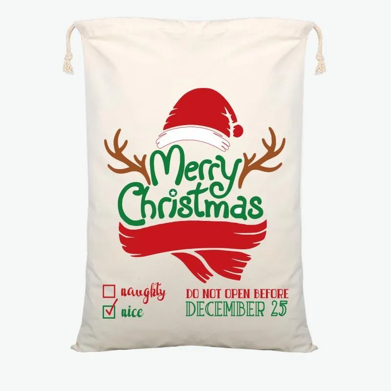 Jul Santa Sacks Canvas Cotton Påsar stora tunga dragkammare Presentpåsar Personlig festival Party Jul dekoration Sea Delivery