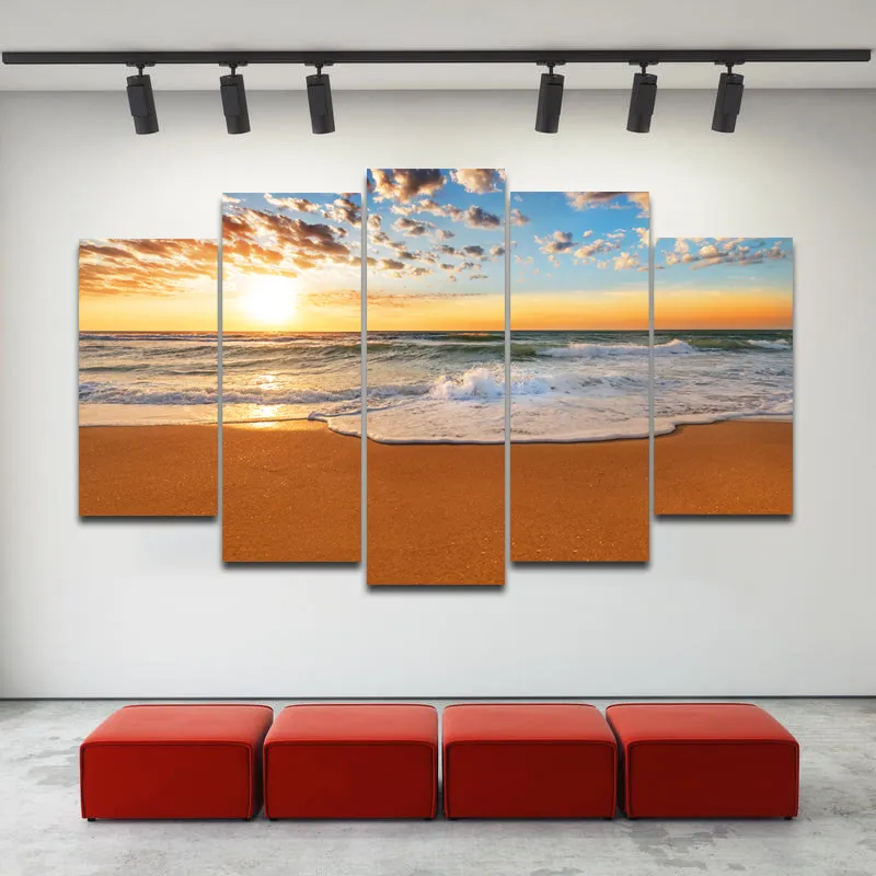 5 painéis/conjunto de pintura decorativa de tamanho grande pintura marítima céu, praia e imagens de arte da parede do mar para sala de estar