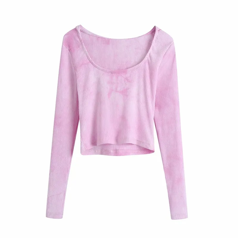 Maglioni eleganti da donna con cappuccio Fashion Ladies Pink Tie-Dyed Top lavorati a maglia Sweet Female Chic Slim Short Pullover 210430