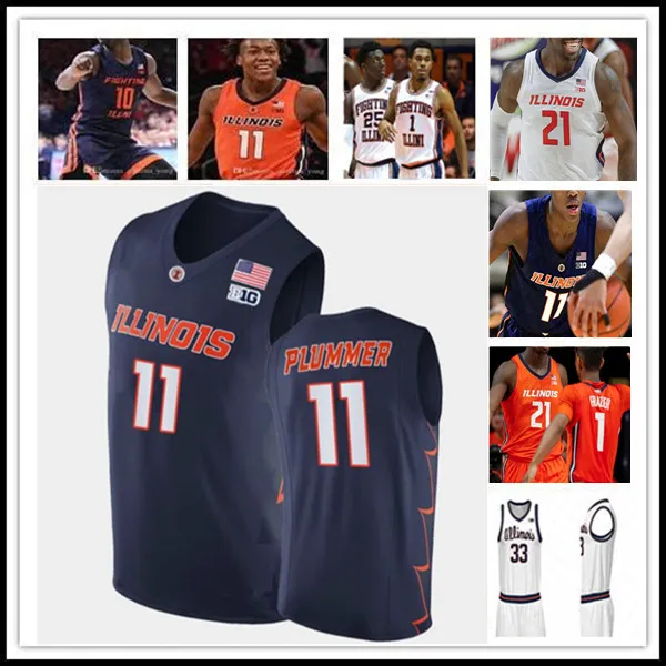 Anpassad Illinois Fighting Illini College Basketball Jersey Kofi Cockburn Alfonso Plummer Jacob Grandison Trent Frazier Ayo Dosunmu Coleman Hawkins Williams Goode