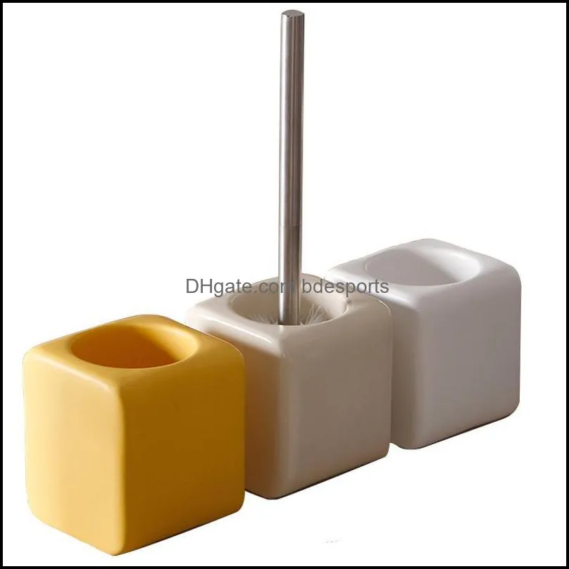 Bath Accessory Set Toilet Brush Ceramic Cup Accessories Kit Cleaning Holder Stainless Steel Handle Restroom