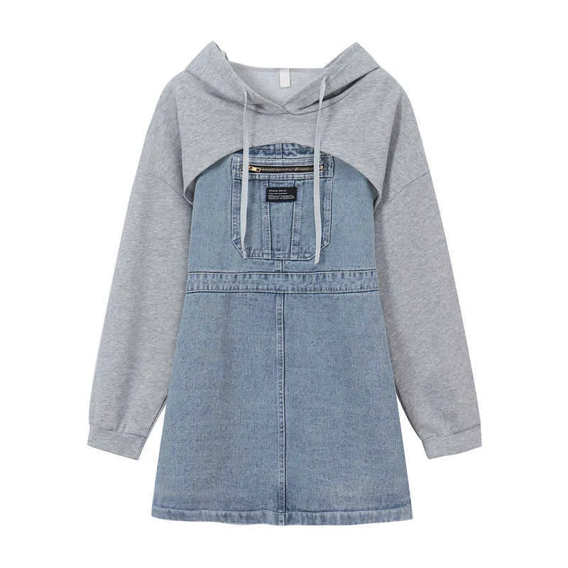 Talvez U Mulheres Hoodies Sweater Denim Saia Curta Two-Peça Terno Senhoras Mini Vestido D3015 210529