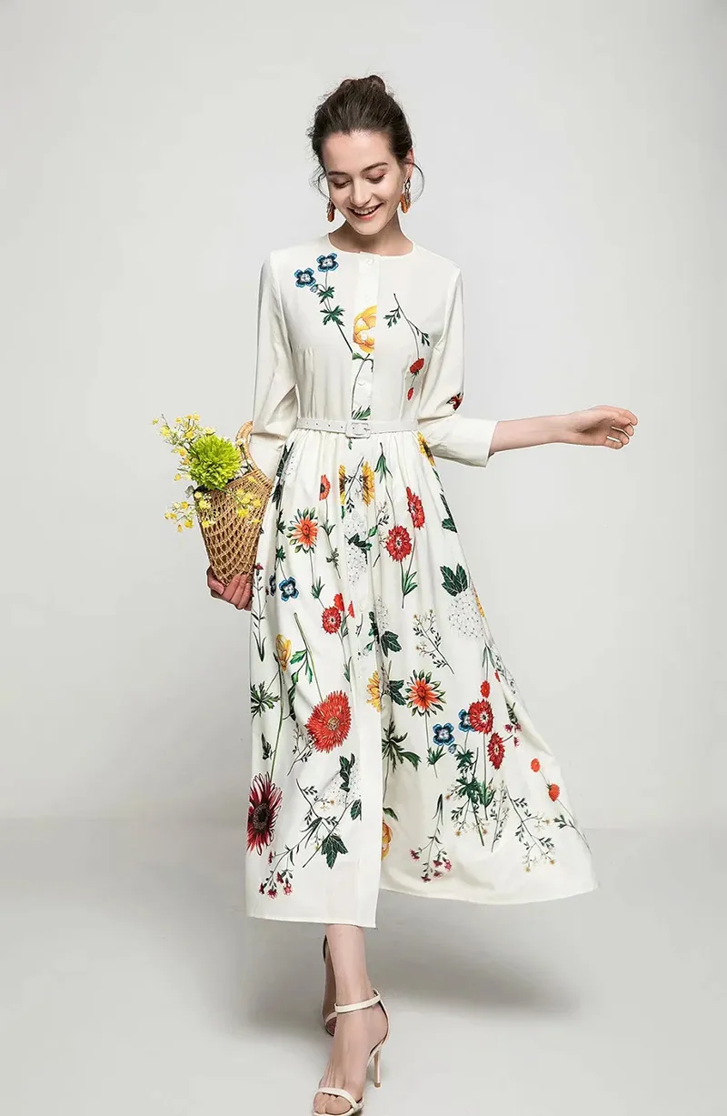 Floral Printed Women's Project Runway Dress with Belt