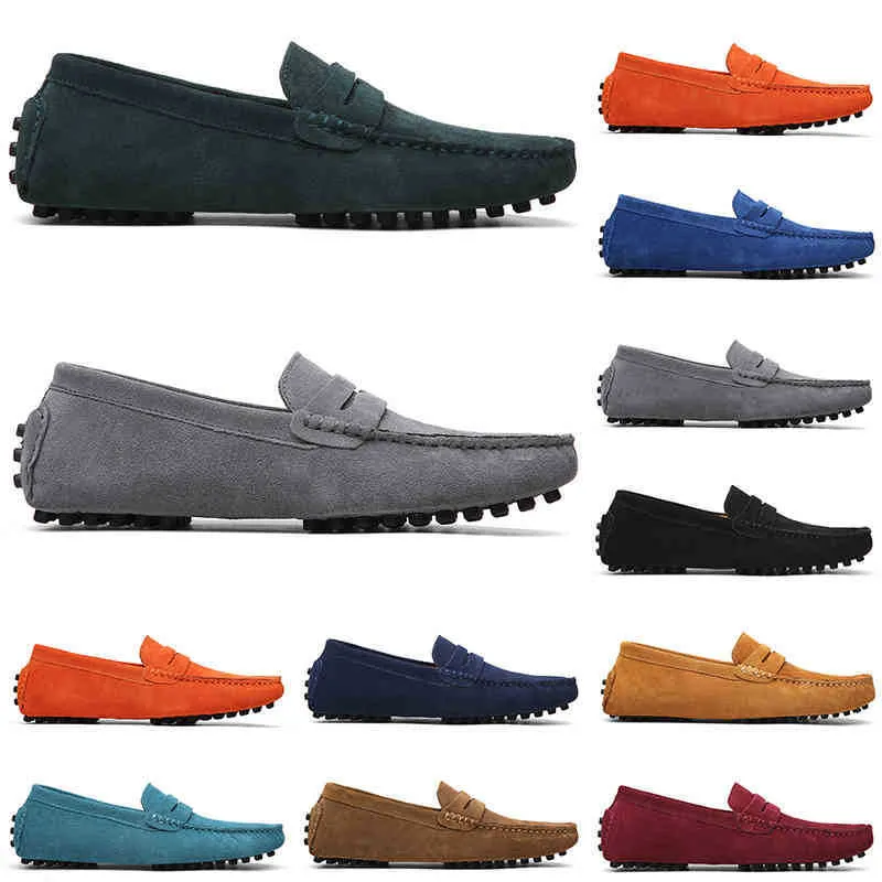 quality Non-Brand High men women casual suede shoes black light blue wine red gray orange green brown mens slip on lazy Leather shoeOutdoor jogging