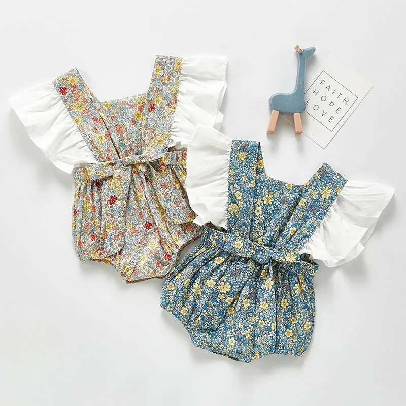 Summer Cute Baby Girl Sleeveless Rompers Kids Floral born Clothes 210429