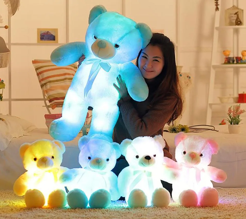 30cm 50cm LED Bear Plush Toy Stuffed Animal Light Up Glowing Toy Built-in Led Colorful Light Function Valentine's Day Gift Plush Toy