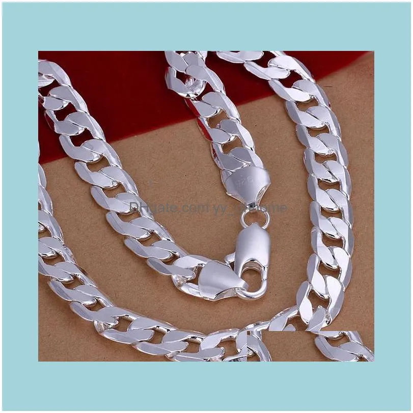 Chains 20/22inch 12 Mm Curb Chain Necklace For Men Silver 925 Necklaces Choker Man Fashion Male Jewelry Wide Collar Torque Colar