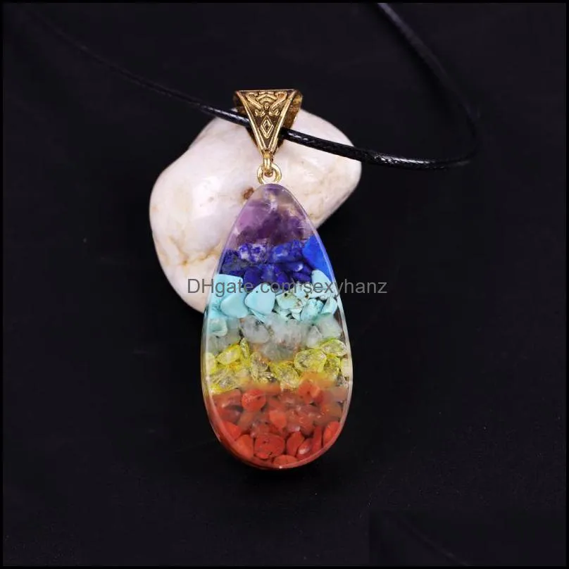 Chakra Crystal Stone Necklace Reiki Healing Orgonite Pendant Rainbow Jewelry Resin Necklaces