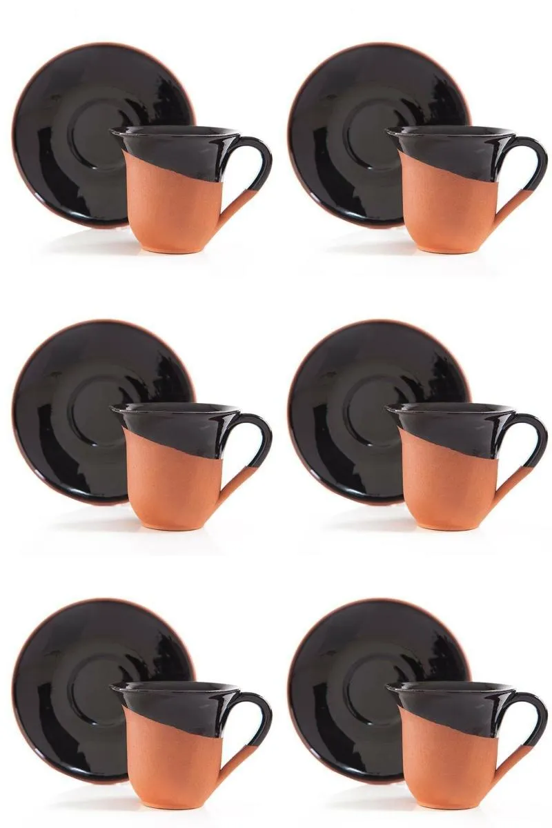 Mugs 6 Pcs Coffee Espresso Ceramic Set With Plate Mug Tea Cup Black Pink Blue Gift Ideas Turkish Home Decoration Kitchen House