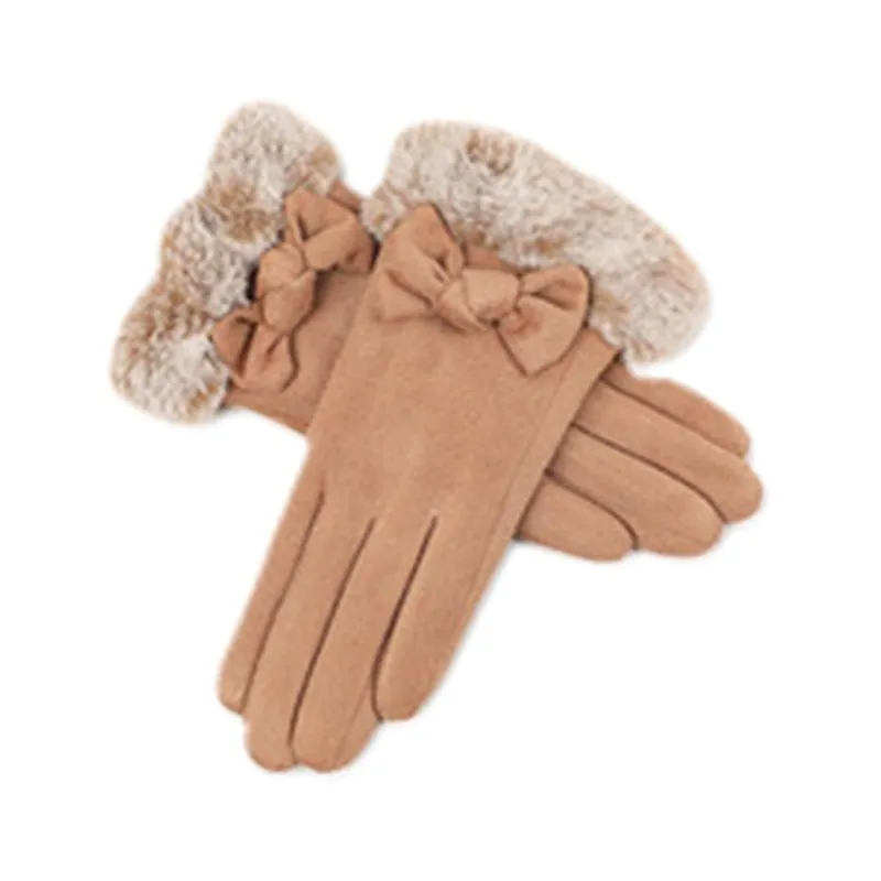 Five Fingers Gloves Faux Suede Protective Outdoor y Women Winter Full Finger Soft Warm TouchScreen Thicken Cozy Adult Bow Tie Windproof6446268