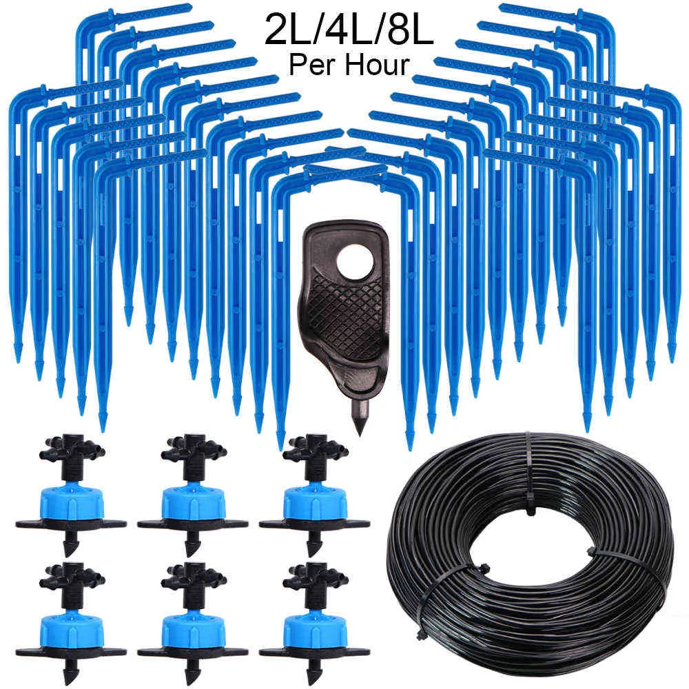 Irrigation goutte à goutte à effet de serre 4 voies 2L 4L 8L 3 / 5mm Kit d'égouttement de tuyau Kit d'arrosage de jardin Pot d'arrosage Bend Dripper Sprinkler Transmetteur 210610