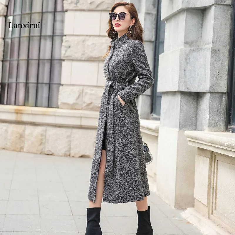 Womens Wool Blends Elegant Slim Long Coat Warm Winter Single