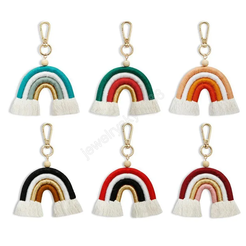 Rainbow Tassel Key Ring Hand Woven Handväska Hängar Keychain Fashion Smycken