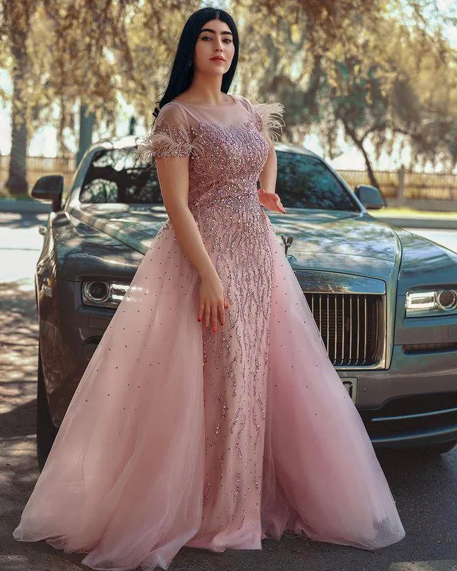 Blush Arabic Aso Ebi Prom Dress with Beaded Sequins - Plus Size for Prom, Evening Formal Party, Second Reception, and Birthday - Style 322