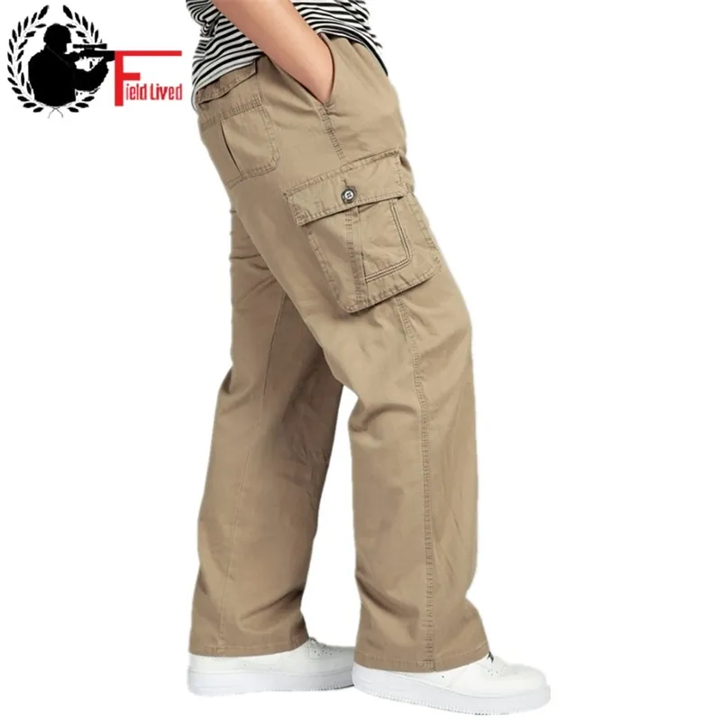 Męskie spodnie Duży rozmiar Big 4XL 5XL 6XL PLUS Letni Mężczyźni Elastyczna Talia Multi Kieszonkowa Długa Baggy Proste Cargo Jogger Spodnie Mężczyzna 210709