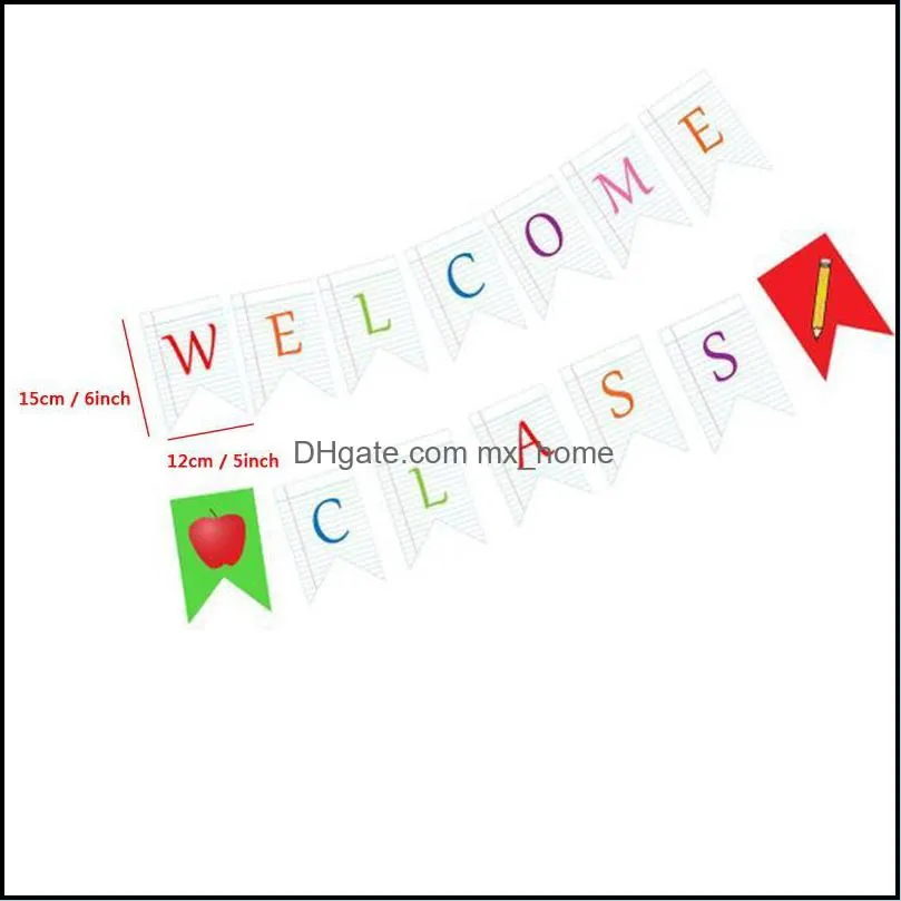 Back To School Paper Banner Set Welcome Class Garland Letter Dovetail Flag Pencil Shape Banner Classroom Decor Party Decoration VT1647