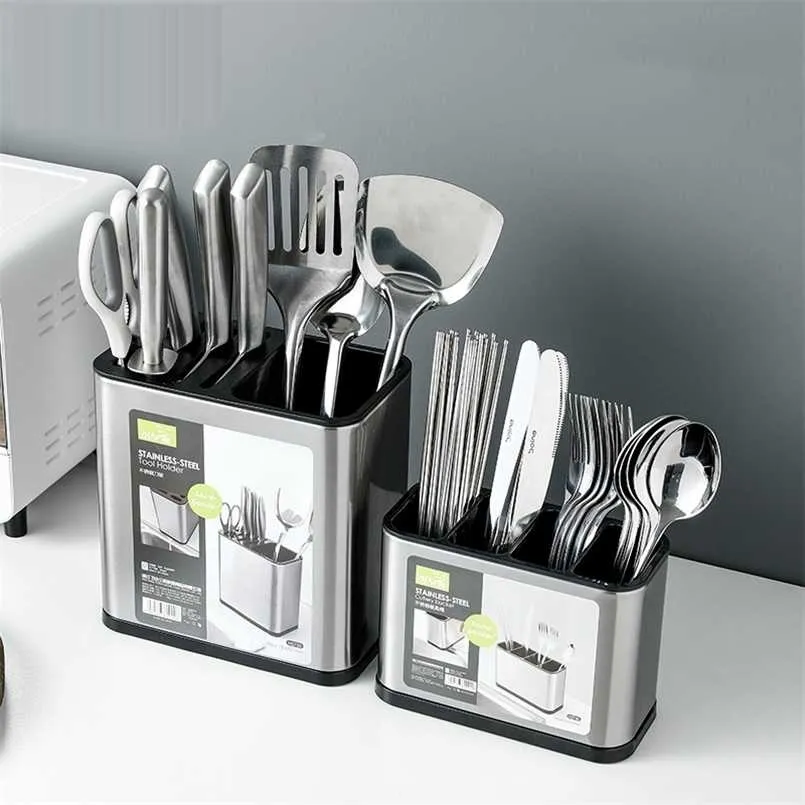 Kniach Uchwyt Rurka Łyżka Schowek Rack Kitchen Cutlery Organizer Naczynia Odcesorowanie Chopstick Cage z podajnikiem wylotowym 211112