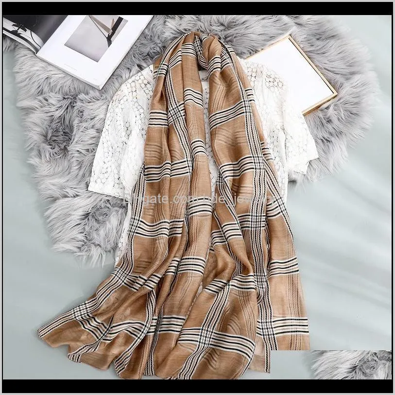 spring and summer silk wool scarf women`s plaid scarf all-match shawl long silk factory direct women hijab