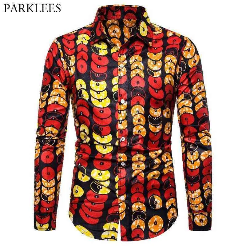 Mode Africain Wax Imprimer Chemise À Manches Longues Hommes Hip Hop Afrique Dashiki Vêtements Bazin Riche Hommes Robe Chemises Chemise Homme 3XL 210522