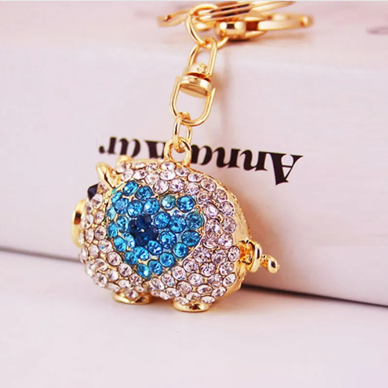 Lovely Rhinestone Crystal pig Keychain Keyring Pendant zodiac pig Key Chain Ring Holder Alloy Keychains