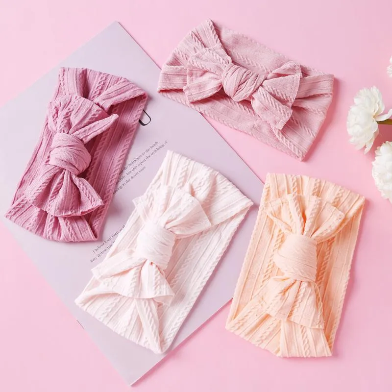 PC / Lot, födda Baby Girls Ribbed Bow Headband Kabel Sticka Wide Nylon Elastic Hair Band Dusch Present Po Props Tillbehör