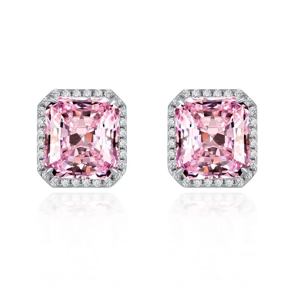 Square 5ct Pink Diamond Stud Earring 100% Real 925 sterling silver Promise Wedding Earrings for Women Bridal Gemstones Jewelry