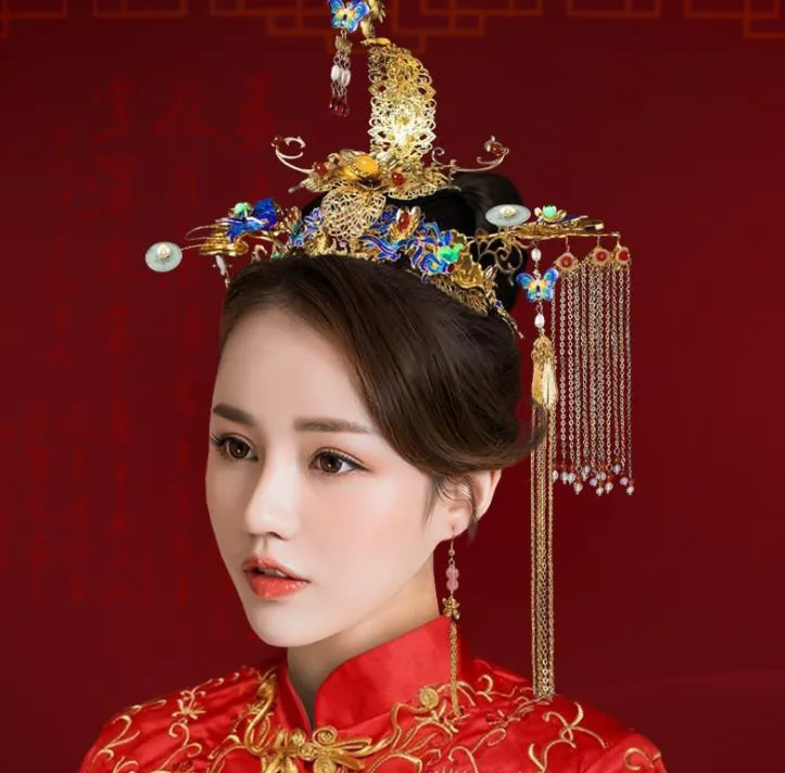 Vintage chinois mariée coiffure couronnes bandes de cheveux diadèmes pinces à cheveux coiffes bijoux bandeaux