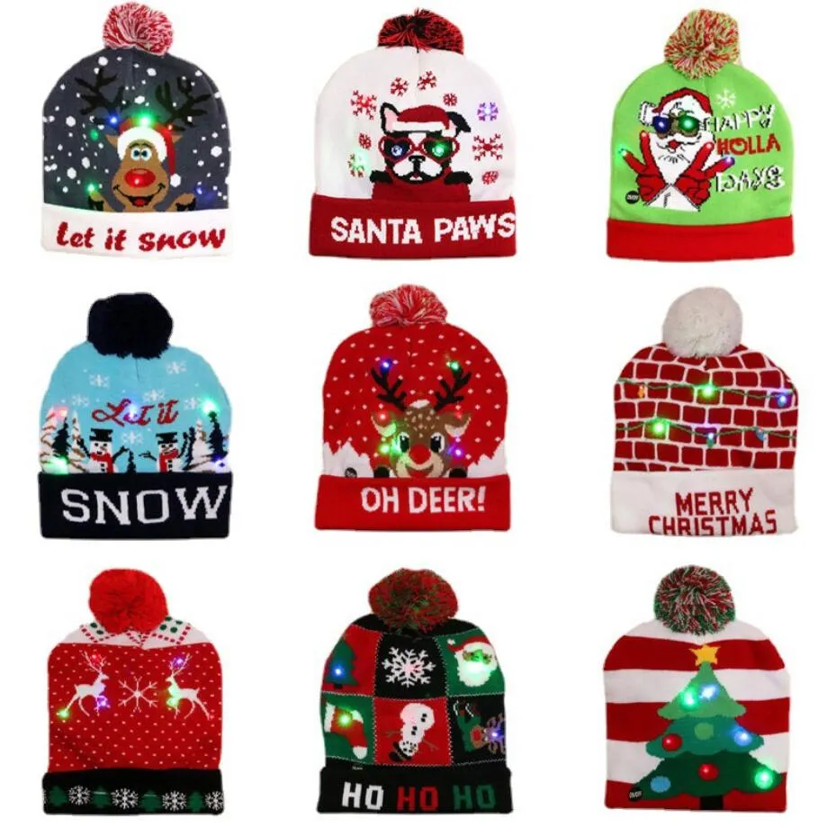 LED Christmas Hat Beanie Sweater Flash Light Up Knitted cap xmas Gift for Kids/Adults New Year Party Decorations