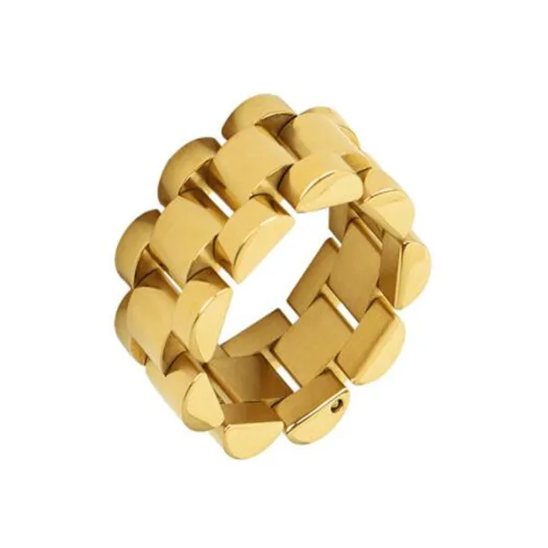 New Classic Men Women Watchband Rings Acciaio inossidabile Golden Link Ring Hip Hop Orologi Band Ring Fashion Jewelry