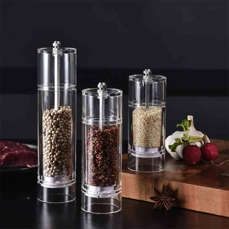 Salt and Pepper Grinder Set - Clear Acrylic Manual Spices Mills, Perfect For Sea Peppercorns, kitchen Accessories 210712