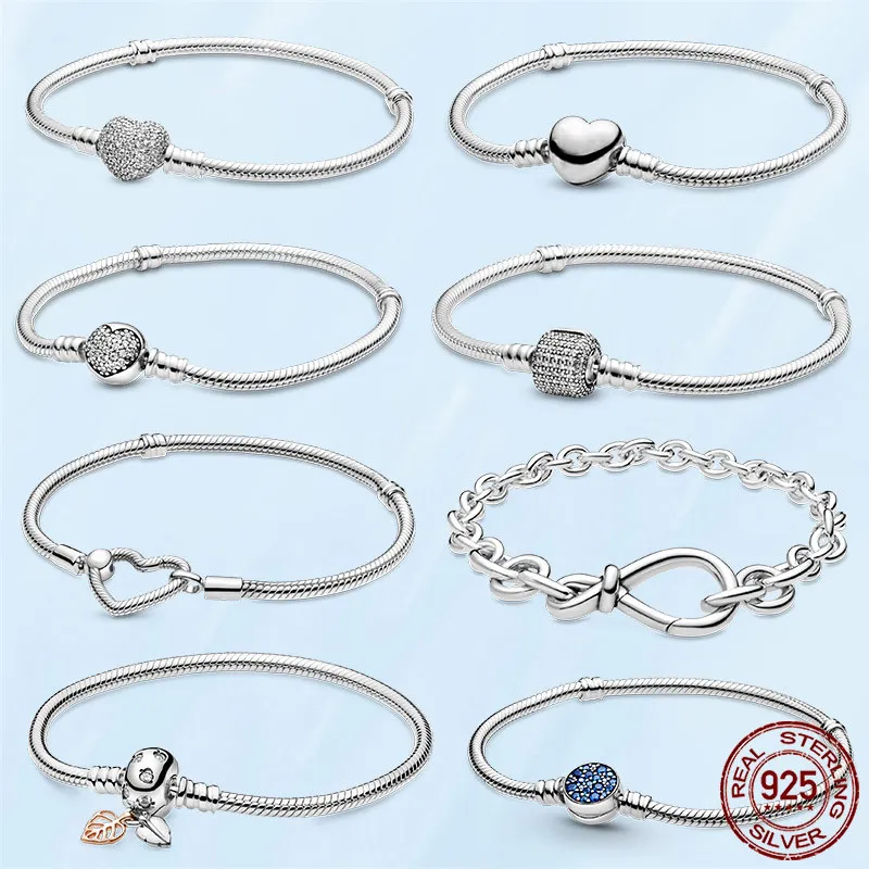 Najlepsza sprzedaż Femme bransoletka 925 Sterling Silver serce wąż łańcuch dla kobiet Fit Pandora paciorki biżuteria prezent z oryginalnym pudełkiem