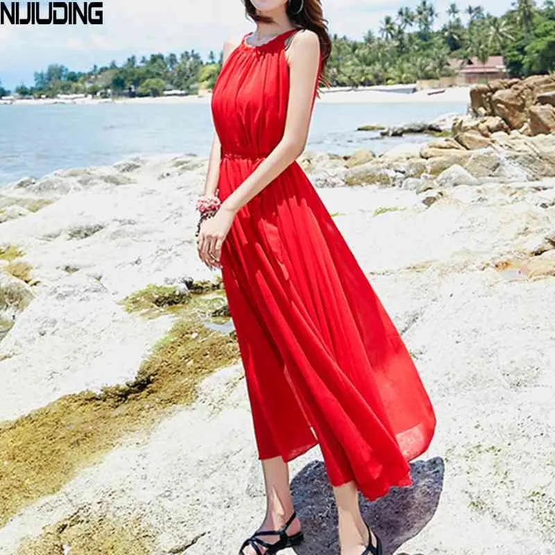 Femmes Boho plage été Maxi robe élégante sans manches vacances vacances robe de soirée soirée fleur longue 210514