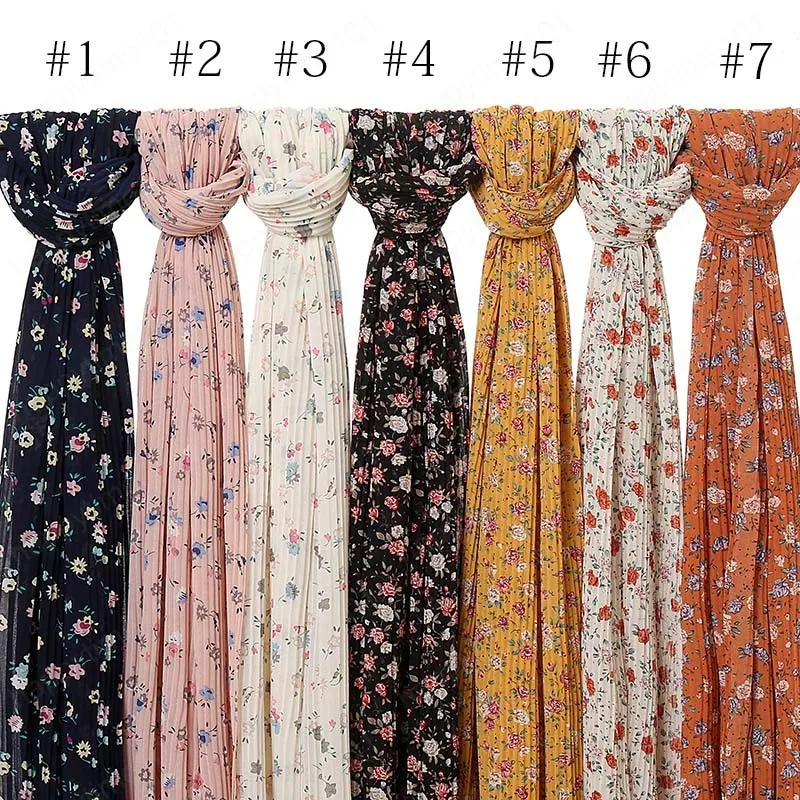 14 Colors Fashion Bubble Chiffon Instant Hijab Women Small Polka Floral Ripple Shawl Wrap Pashmina Stole Muslim Snood 180*70cm
