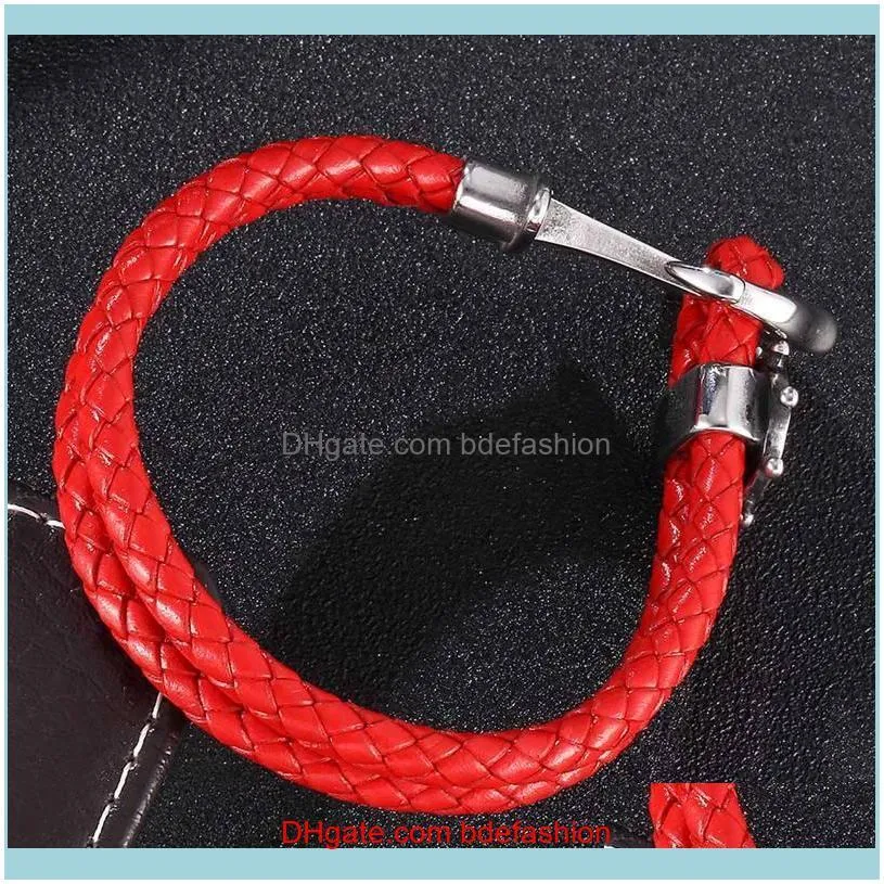 Charm Bracelets Red Leather Bracelet Men Jewelry Fashion Anchor Birthday Party Gift BB0179