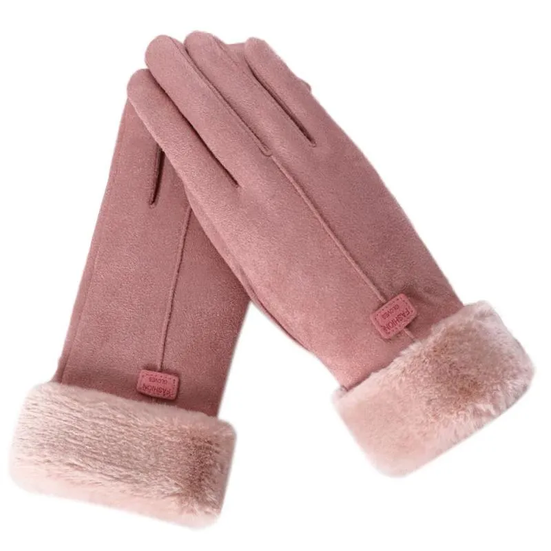 Fingerless Gloves Fashion Women Outdoor Cute Winter Soft Warm Faux Suede Mittens