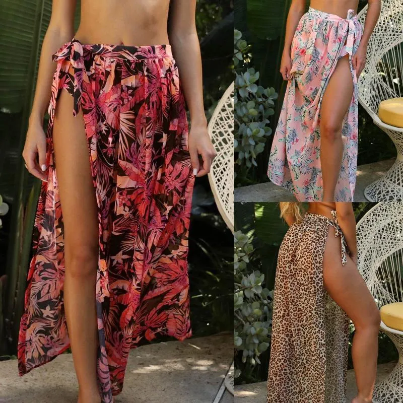 Mesh Bikini Clothes Summer Sexy Bandage Beach Long Skirt High Waist Women Cover Ups Wrap Skirts Slit Swimsuit Lange Rokken Women's Swimwear